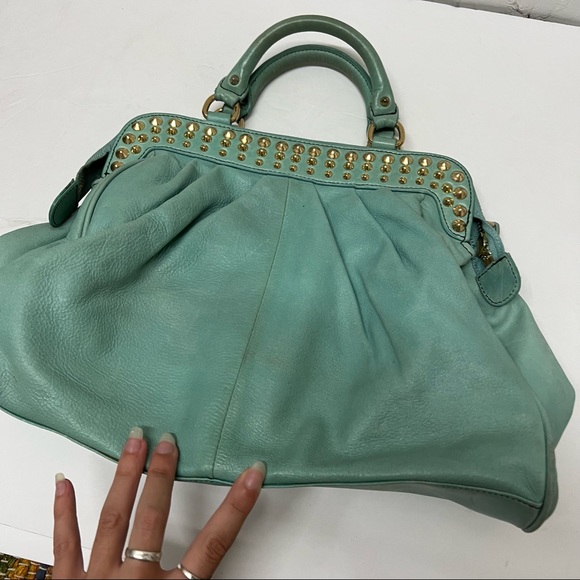 Betsey Johnson Turquoise Leather Handbag with Studs - Picture 6 of 10